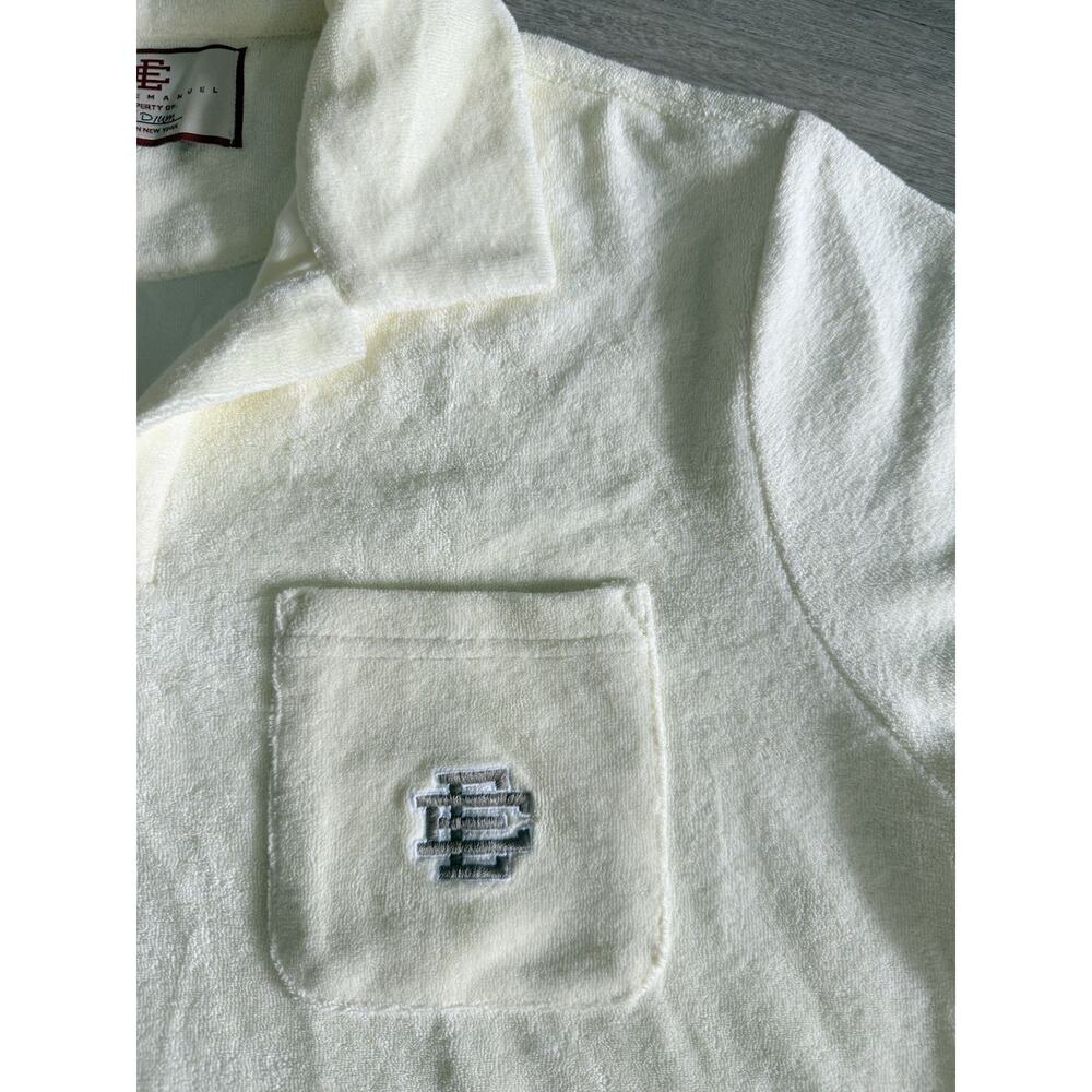 Eric Emanuel Cream Terry Cloth Polo Shirt Short Sleeve Size M
